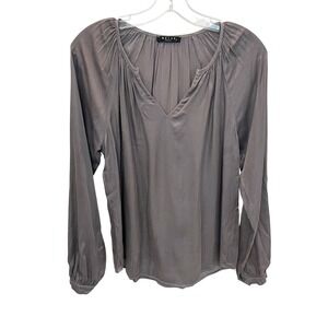 Maven West Womens Gray 100% Cupro V-Neck Pleated Long Sleeve Blouse Size Small